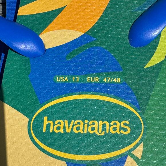Havaianas Brazil Olympic Team Floral Flip Flop Slipper Blue Green Womens Size 13 - Picture 7 of 9